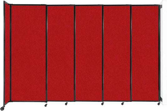 Wall-Mounted Sliding StraightWall Room Divider | Adjustable Widths | Locking Wheels | Room Separator | Up to 11'3" Wide x 7'6" Tall Red Fabric Panels