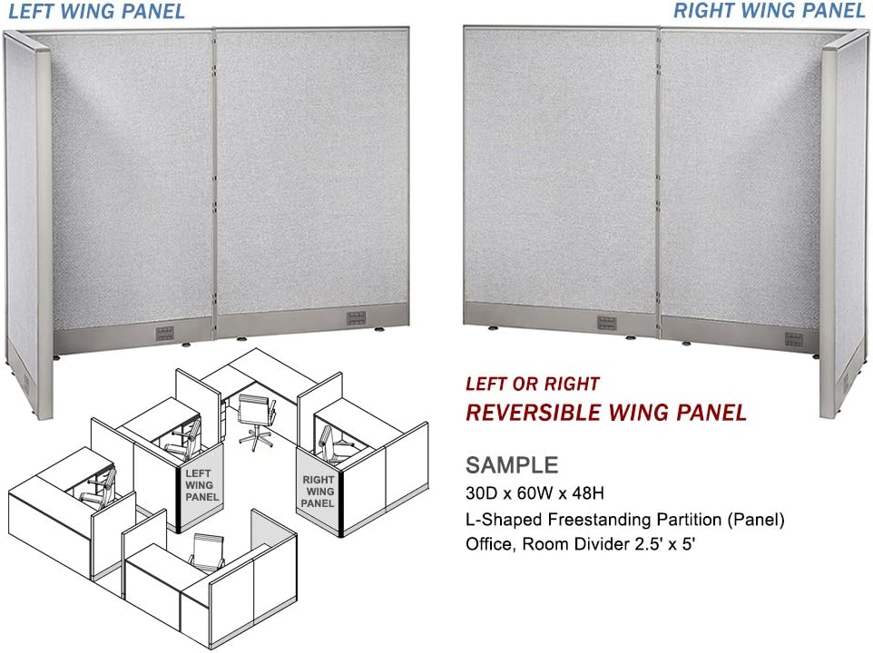 GOF Freestanding L Shaped Office Partition, Large Fabric Room Divider Panel, 30" D x 60" W x 60" H