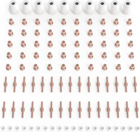 TOOLIOM 110Pcs Plasma Cutter Torch Consumables PT31 Electrode Nozzles Cups Kit Fit CUT40 CUT50 with Plasma Cutting Torch PT31 LG40