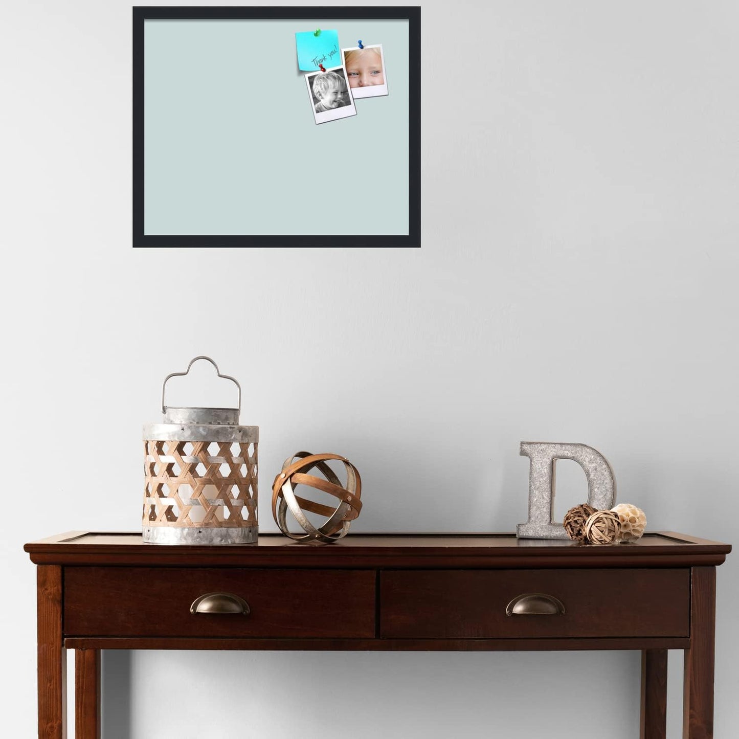 PinPix 22x18 Inch Cork Bulletin Board. This Decorative Framed Pin Board Comes with Soft Blue Design and a Satin Black Frame. Ideal for Home Office Decor or Message Board (PinPix-1814)