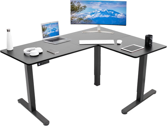 VIVO Electric Corner L-Shaped 63 x 47 in Standing Desk, Memory Height Adjustment, Black Top Black Frame, DESK-E3CTB-47