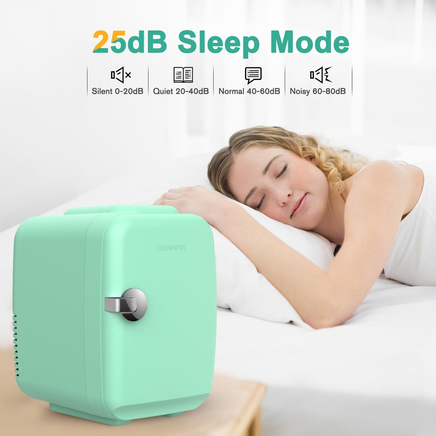 CROWNFUL Mini Fridge, 4 Liter/6 Can Portable Cooler and Warmer Personal Refrigerator for Skin Care, Cosmetics, Beverage, Food,Great for Bedroom, Office, Car, Dorm, ETL Listed (Green)