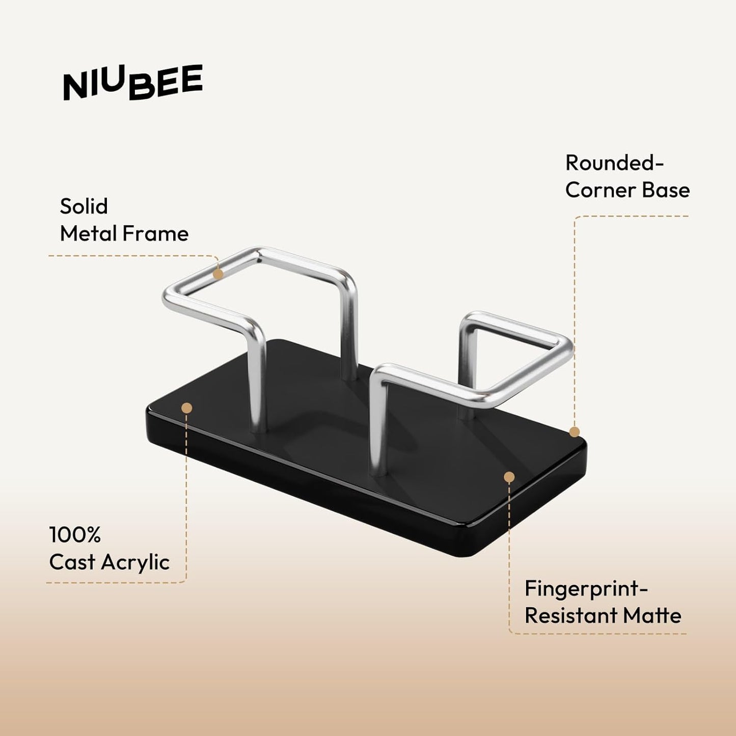 NIUBEE Acrylic Business Card Holder: Metal Business Card Display Stand for Desk - Frosted Name Card Organizer for Office, Reception, Desktop (Silver) - 2pack