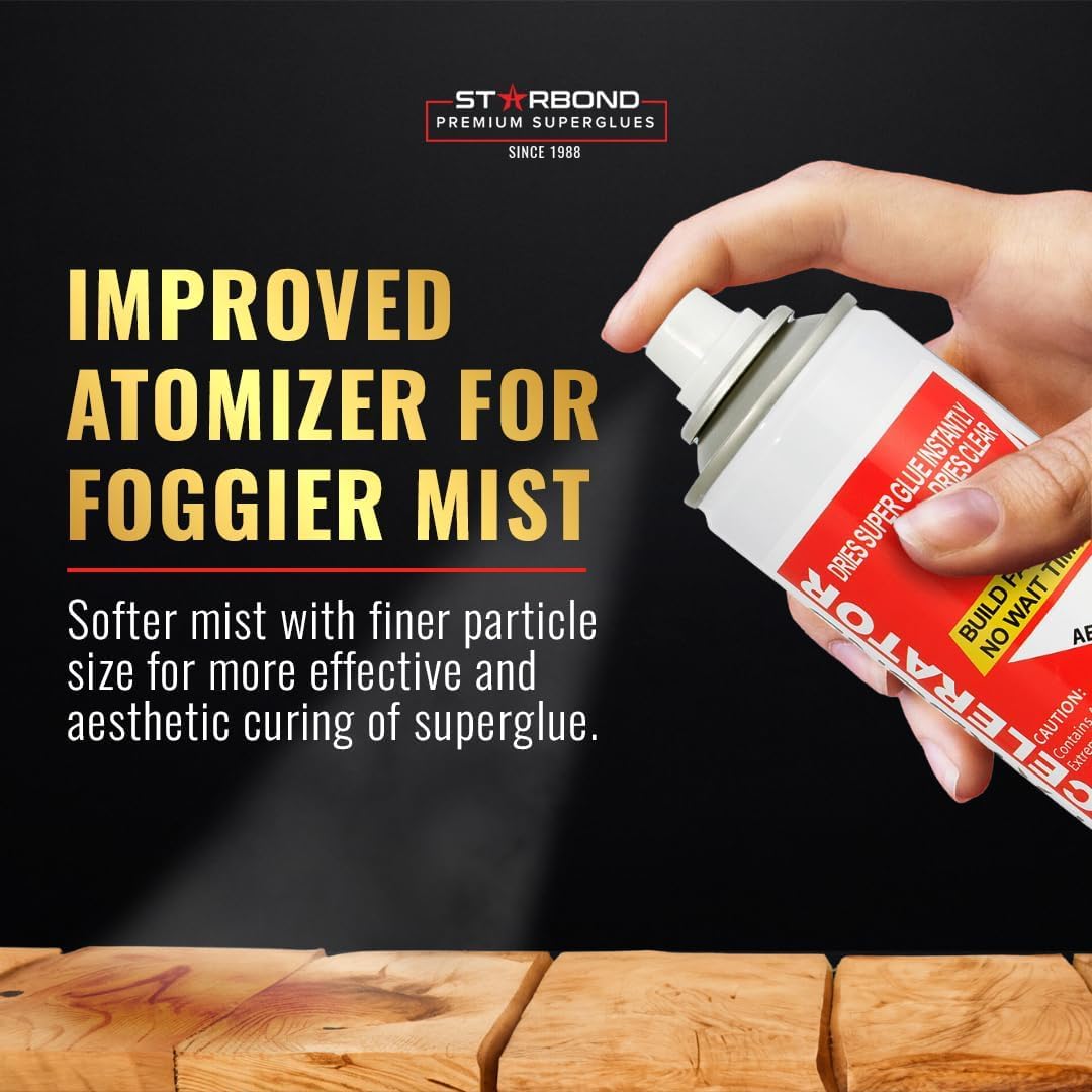 STARBOND 2 oz Black Medium-Thick Premium CA Glue, 6 oz Aerosol Accelerator Bundle, Cyanoacrylate Adhesive Super Glues, for Woodworking, Wood Knots and Voids, Woodturning, Guitar, Hobby