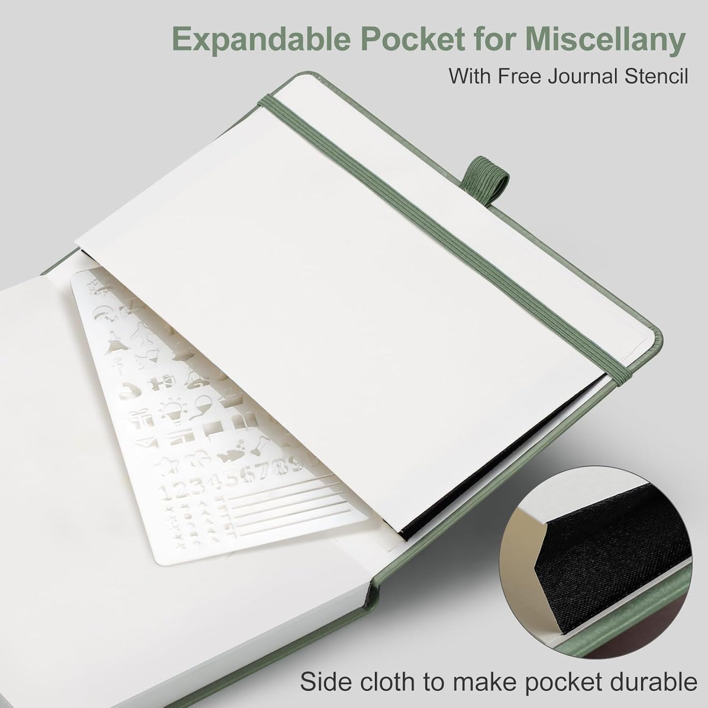 AHGXG Bullet Dotted Journal - 150 GSM Dot Grid Notebook Journal, Thick Acid-Free Paper, A5 Dotted Notebook 128 Pages, Leather Hardcover, Inner Pocket, Journal Stencil, 5.7'' × 8.3'' - Sage Green