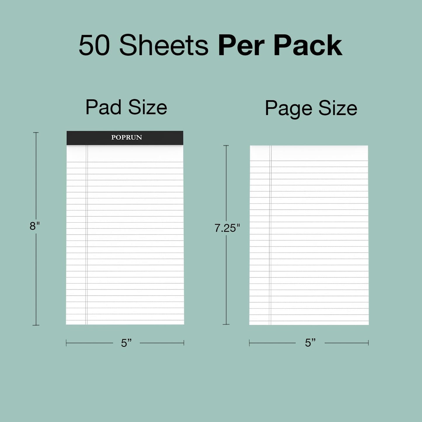 POPRUN Small White Legal Pads 5 x 8 Narrow Ruled, 100GSM Writing Paper Pad, Bulk Lined Notepad Notebooks for Work School, Classroom Office Supplies, 6 Pack