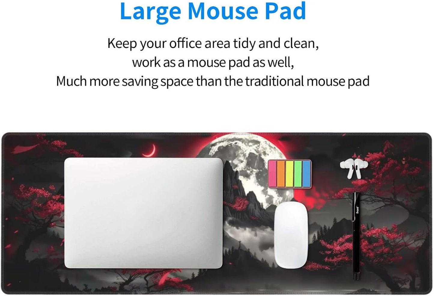 Extended Gaming Mouse Pad, Large Gaming Mouse Waterproof with Stitched Edges, Non-Slip Desktop Pad for Home and Office, Level Up Your 31.5x11.8 Inch… (Dark Night)