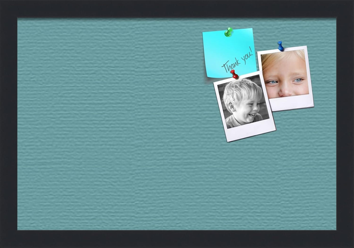 PinPix 18x12 Inch Cork Bulletin Board. This Decorative Framed Pin Board Comes with Aqua Pastel Design and a Satin Black Frame. Ideal for Home Office Decor or Message Board (PinPix-1806)