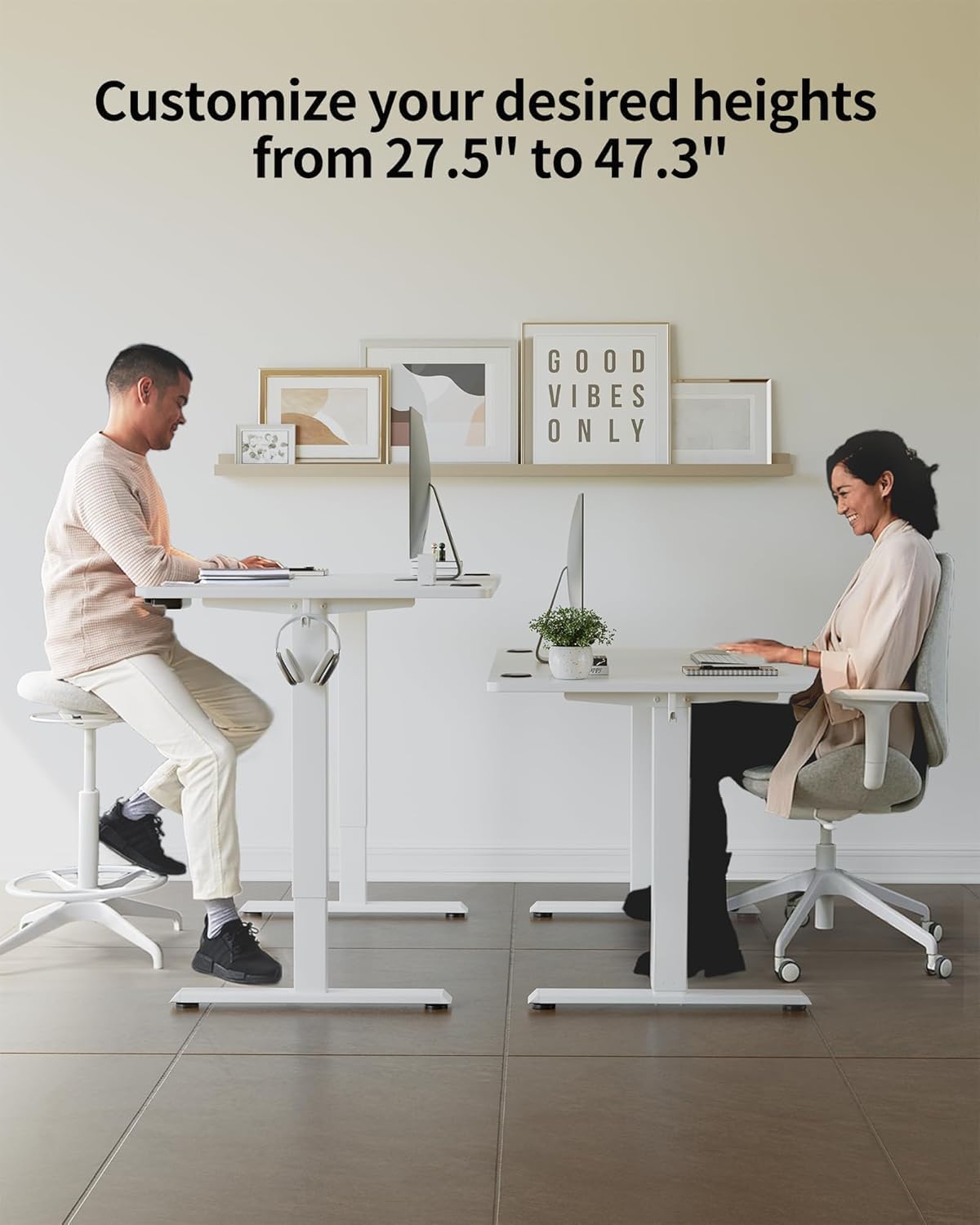 FEZIBO One-Piece Standing Desk Adjustable Height Stand up Home Office Desk, 55x24 Inch Electric Standing Computer Desk, with 4 Memory Presets, Fixable casters, White