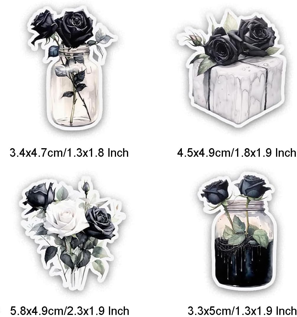 Dark Aesthetic Stickers 80 Pcs, Black Rose Stickers Goth Style Scrapbook Supplies, Water Bottle Vinyl Waterproof Sticker for Bullet Journal Laptop Skateboard Computer Guitar