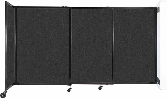 Wall-Mounted Sliding StraightWall Room Divider | Adjustable Widths | Locking Wheels | Room Separator | Up to 7'2" Wide x 4' Tall Black Fabric Panels