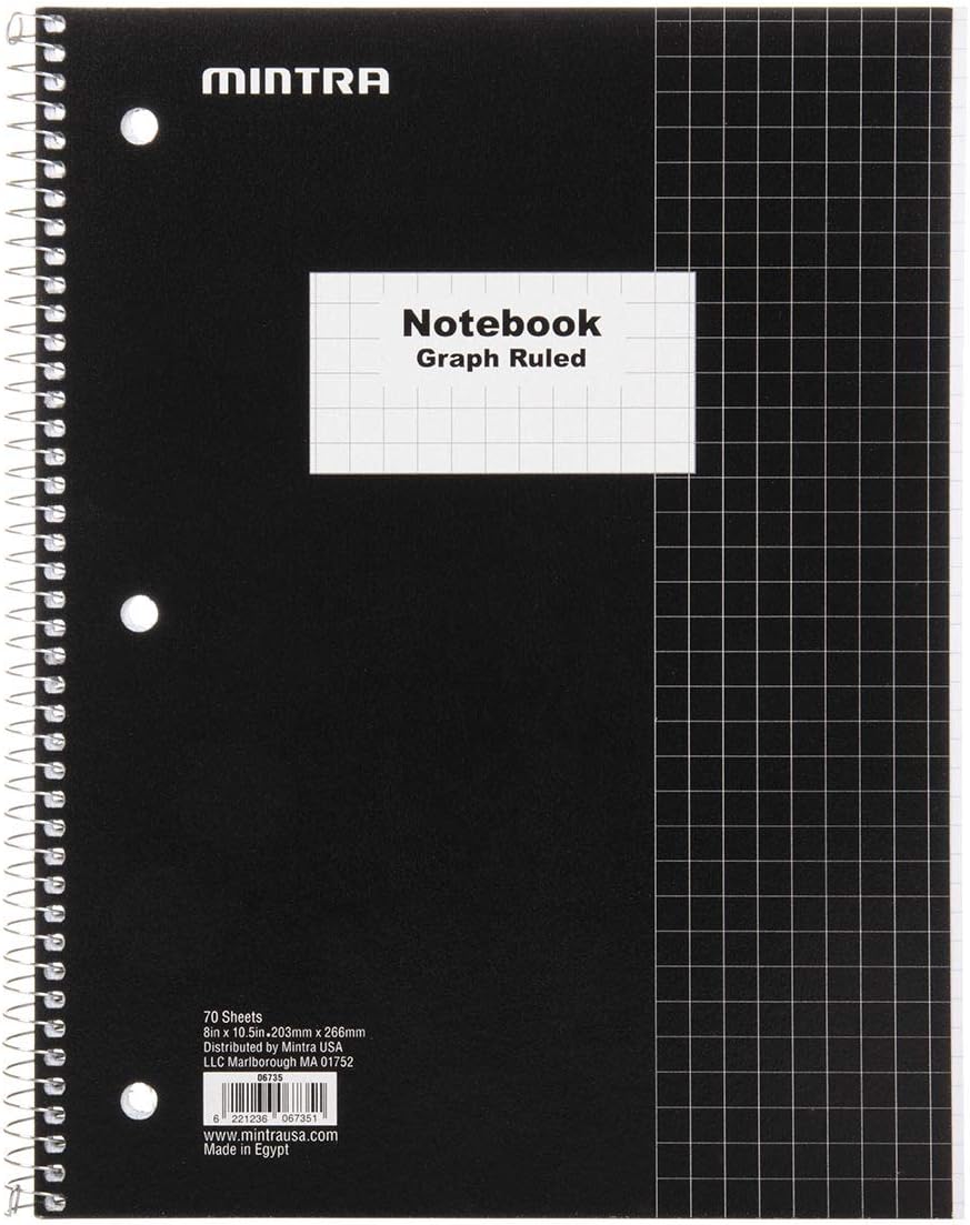 Mintra Office Spiral Notebooks - Wirebound for Student, Home, Office, Business (4x4 Graph, 4pk)