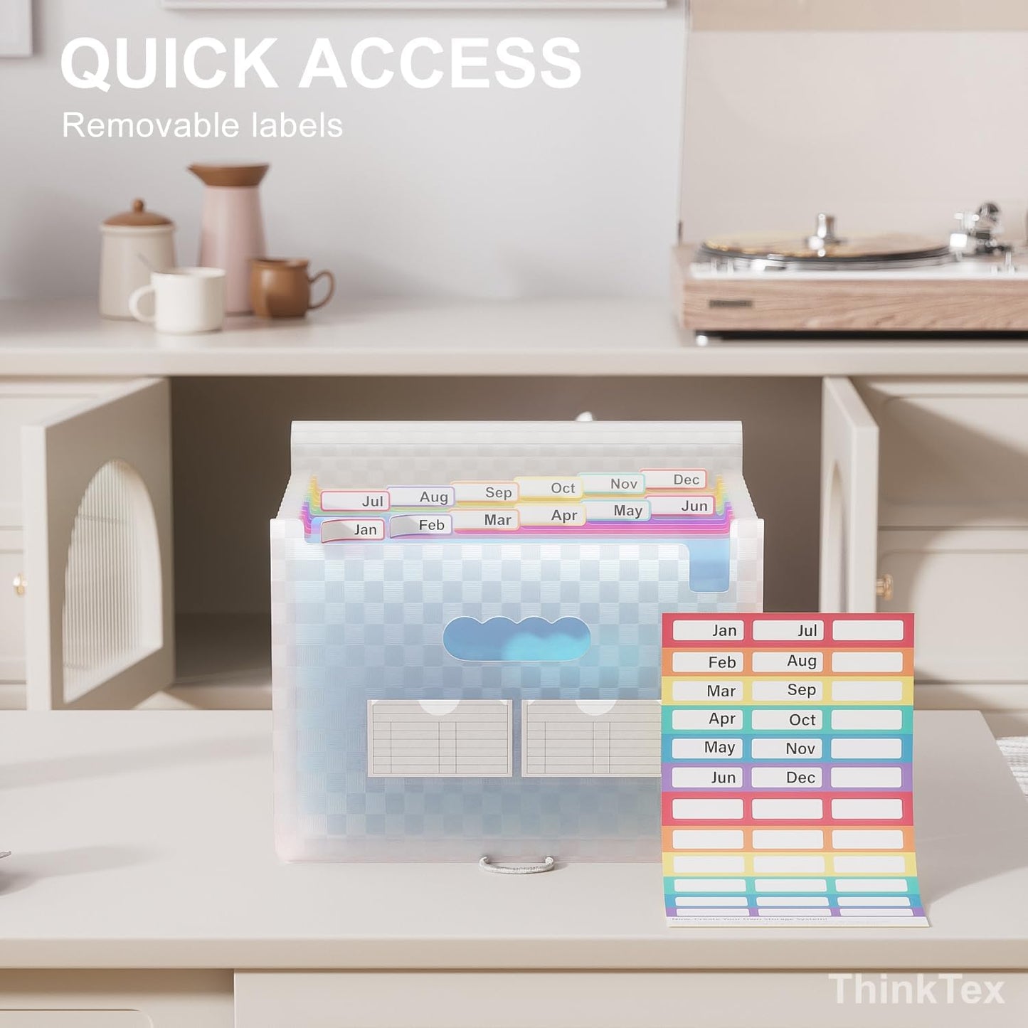 ThinkTex Accordion File Organizer, 12 - Pocket Expanding File Folders for Paper Receipts, Bills&Taxes Organizer, Letter/A4 Size Document Holder for School, Office, Home with Colorful tabs- Blue