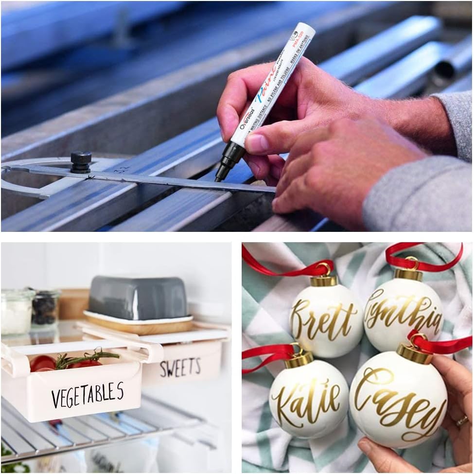 Overseas Permanent Paint Markers Pens - 3 Pack White Oil Based Paint Pens, Medium Tip, Quick Drying and Waterproof Marker Pen for Metal, Rock, Wood, Fabric, Plastic, Canvas, Mugs, Stone, Glass