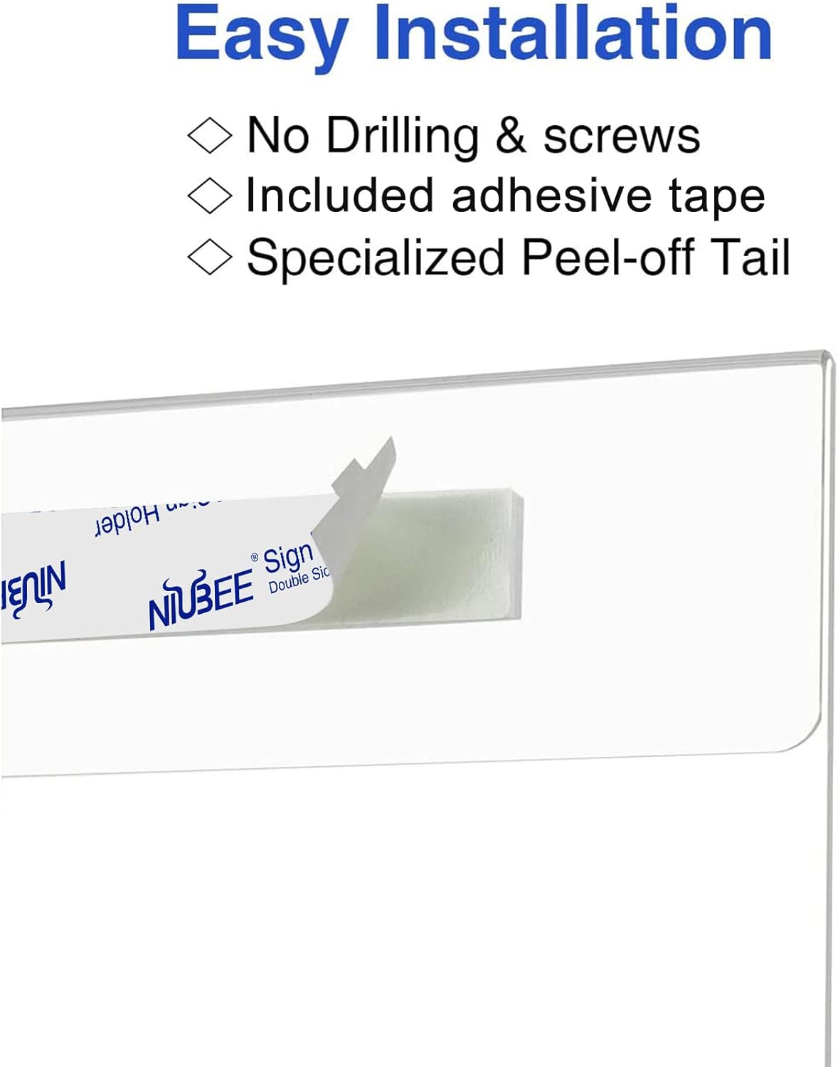 NIUBEE 8.5x11 Clear Acrylic Plexi Sign Holders with Double Sided Adhesive Tape, Wall Sign Memo Document Menu Holder for Office, Home, Store, Restaurant-No Drilling (6 Pack)