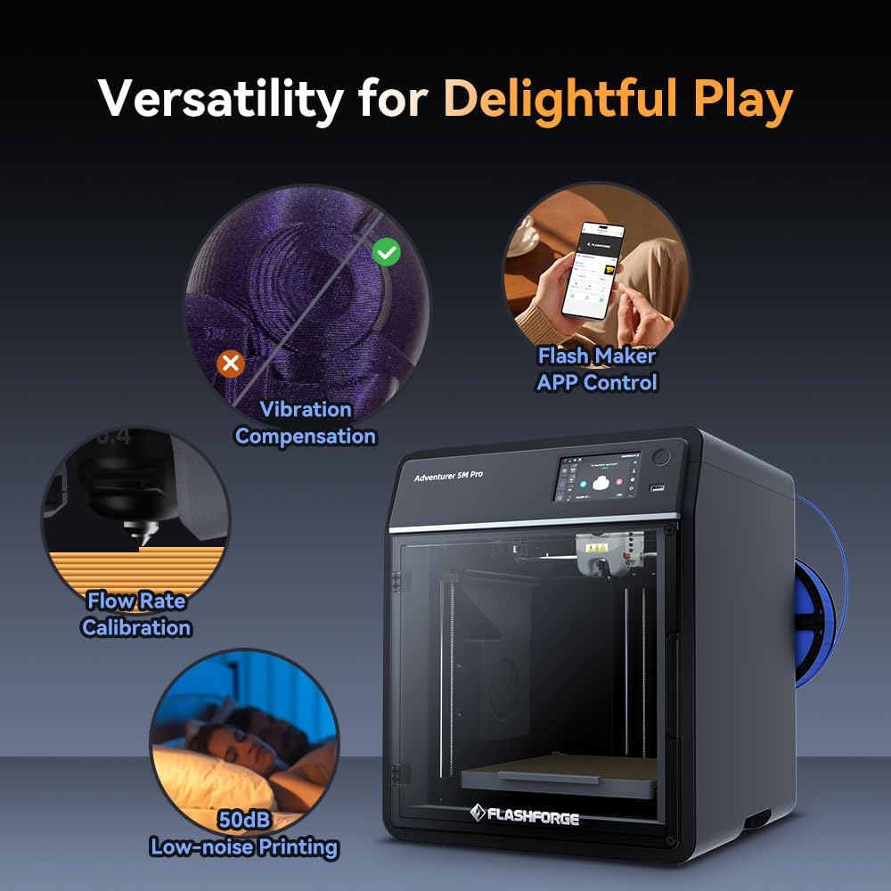 FLASHFORGE Adventurer 5M Pro 3D Printer, One-Click Auto-Printing Max 600mm/s High-Speed with 0.4/0.6mm Nozzle Bundle, CoreXY Structure & Silent Printing, Remote APP Control & Camera Surveillance