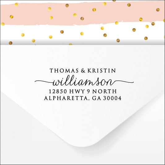 Self Inking Return Address Stamp - Custom 4 Line Personalized Address Stamp for Envelopes, Wedding Invitations, Business, Mailing Labels, Black Ink (Calligraphy Script)