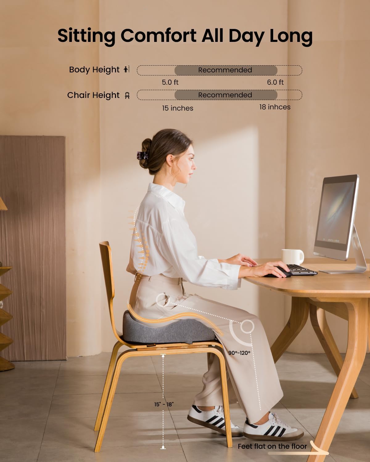 ProtoArc Seat Cushion, Office Chair Cushion for Sciatica, Coccyx Cushion, Ergonomic Memory Foam Seat Cushion for Car, Home, Pressure Relief Pad for Hip, Tailbone, All Day Comfort - Gray