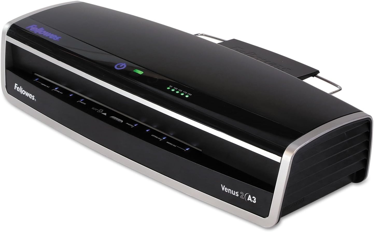Fellowes Laminator Venus 2 125, Rapid 30-60 Second Warm-up Laminating Machine, with Laminating Pouches Kit (5734801), Black, Silver, 5.1" x 21.3" x 8.2"
