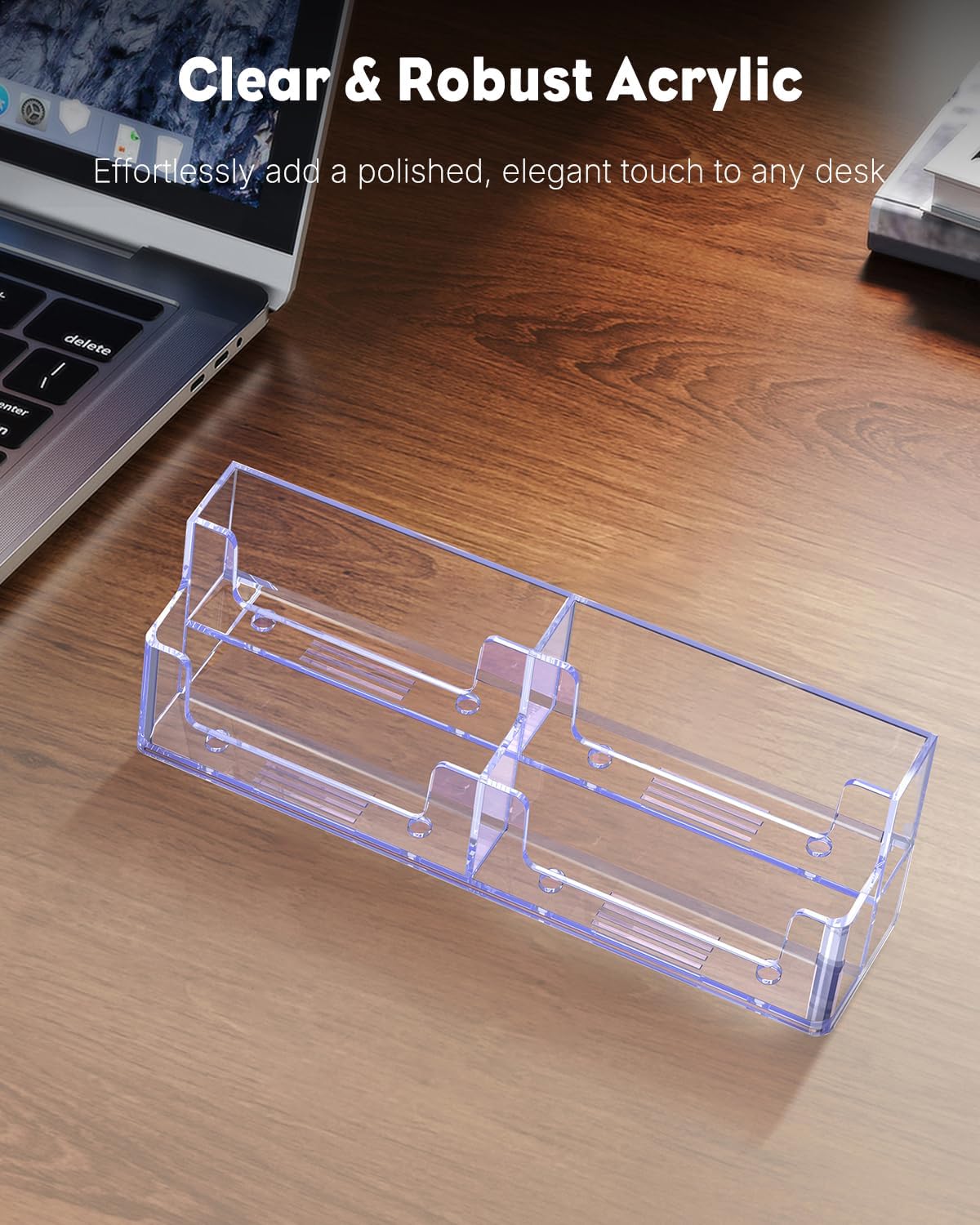 Uniclife 2 Pack Acrylic Business Card Holder for Desk 2 Tiers 4 Slots Clear Business Card Display Stand for Men & Women Desktop Business Card Organizer Card Stand for Office Home, 240 Card Capacity
