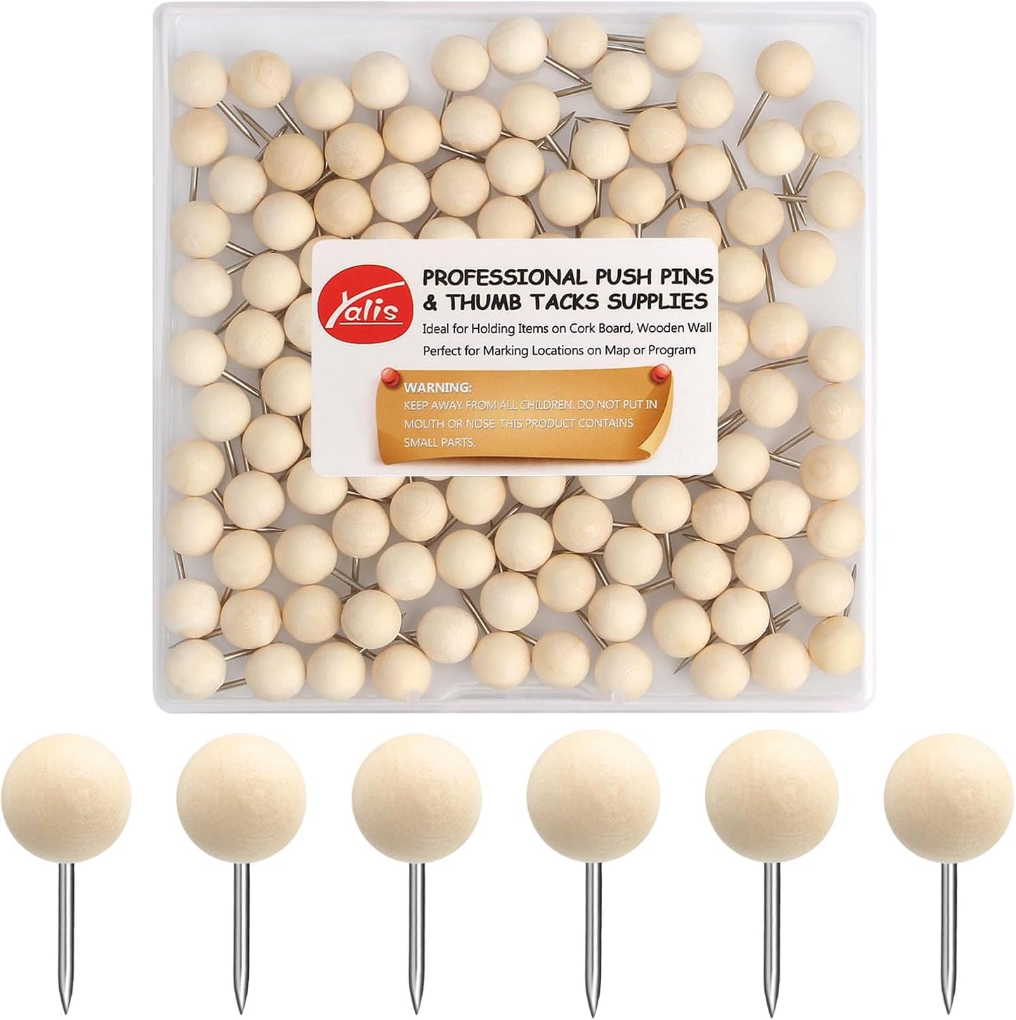Yalis Wood Push Pins 120 Pcs,Decorative Wooden Thumb Tacks for Corkboard and Bulletin Board (120 pcs Map Tacks)