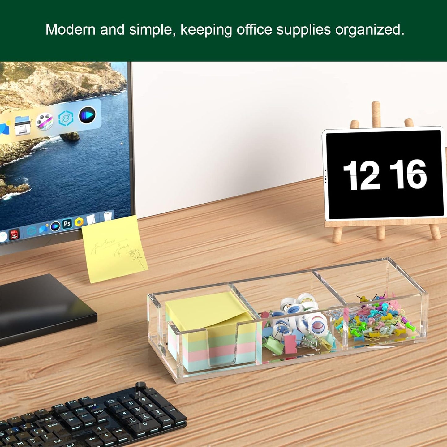 Acrylic Sticky Note Holder, Self-Stick Note Pad Holder W/O Pads - Note Dispenser Memo Pad Holder Desk Organizer for School Office Home (3''x3'' 3IN1 Clear)