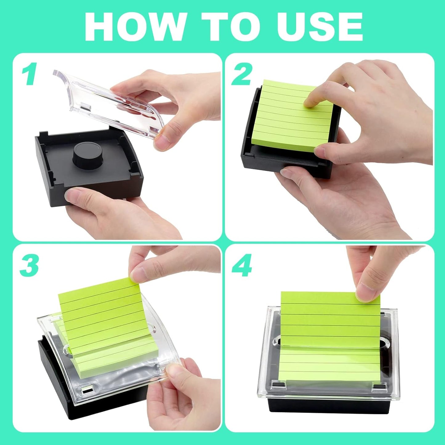 4 Pcs Pop Up Sticky Note Dispenser Sticky Note Holder Pop Up Note Dispenser Transparent Top for 3 x 3 Inch Sticky Notes School Office Home Store Black Base Clear Top (4)