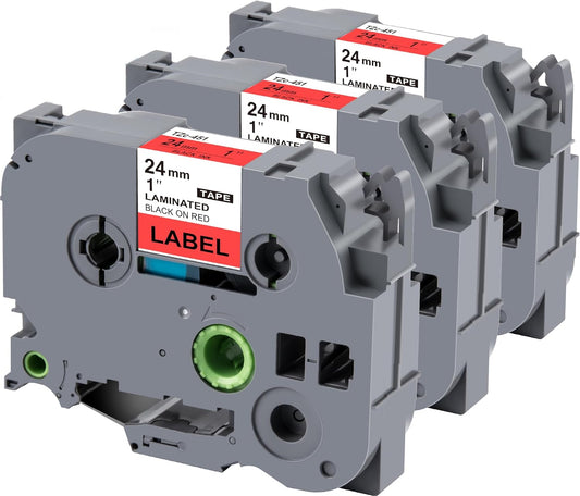 Weemay 3 Pack TZe451 24mm Black on Red Laminated Label Tape Compatible with Brother Label Maker Tape TZe-451 TZe 451 TZ-451 TZ451 for PTouch PT-E500 PT-D600 PT-P750W PT-P900W Printer, 1 in x 26.2 ft