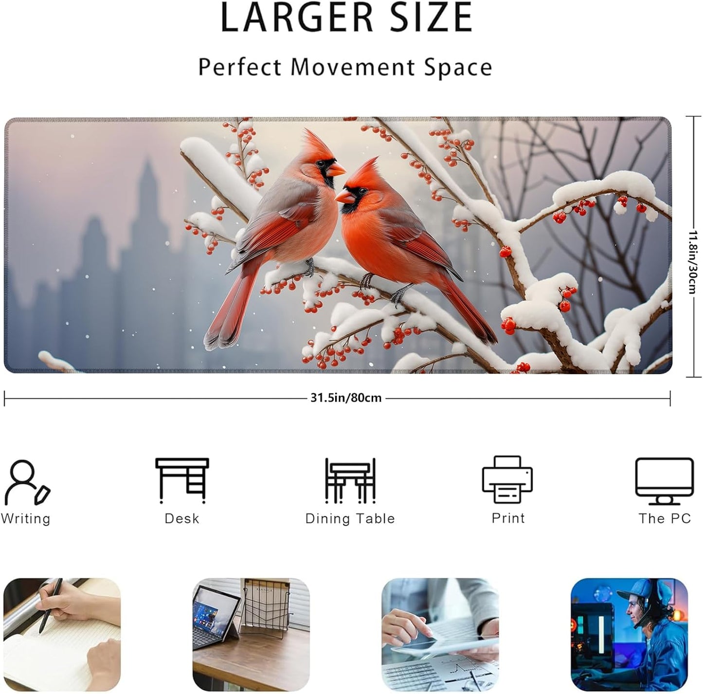 Cardinal Gaming Mouse Pad Gifts 31.5" x 11.8", Non-Slip Rubber Base MousePads for Computers Laptop School Office Home Accessories Decor, Mouse Pad, Keyboard Desk Mat