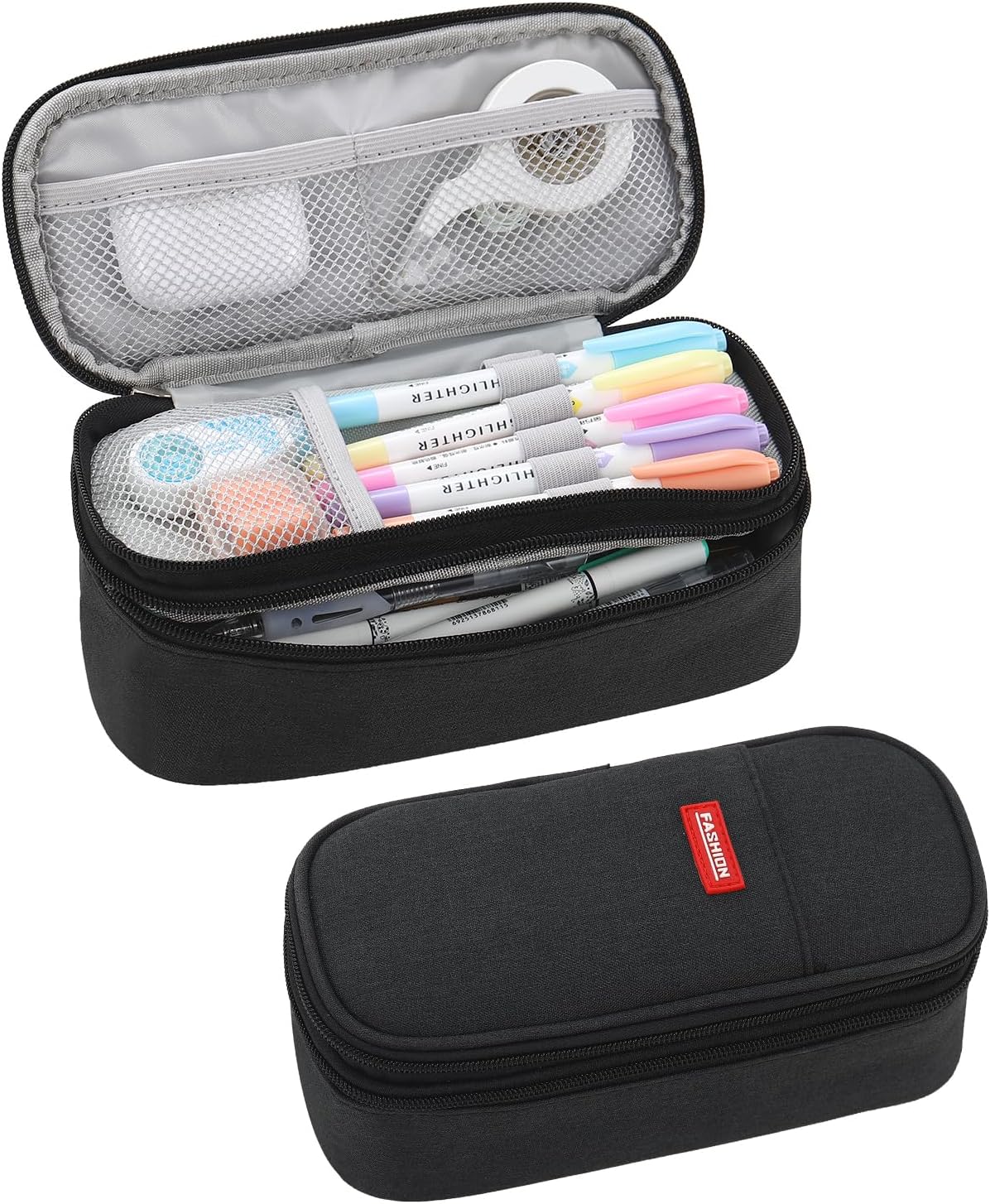 Pencil Case for Boys Kids Teens Adults Big Pencil Bag with Zipper Big Pen Pouch Large Stationery Pen Case Organizer for School Black