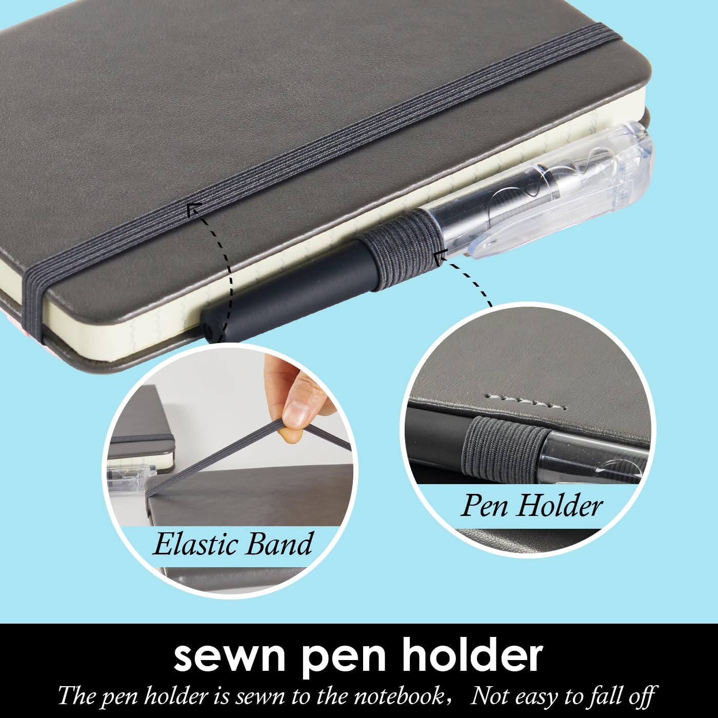 Small Pocket Notebook Journal for Men/Women, 3 Pack A6 Mini Small Notepad Note Book 3.7" x 5.7" with Pen Holder for Work Travel Writing, Leather, Grey