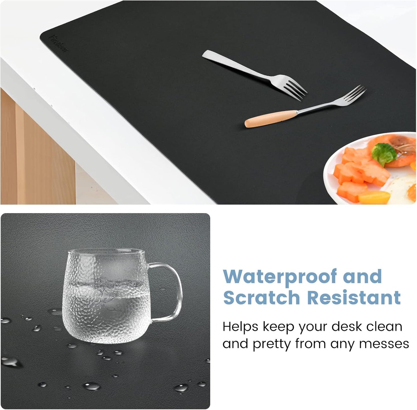 Desk Mat Wireless Charging Mouse Pad Large 32x16 Journey Desk Pad Mat with Wireless Charger Waterproof Black Leather Computer Mat with Phone Charger Mousepad Non-Slip for Keyboard and Mouse