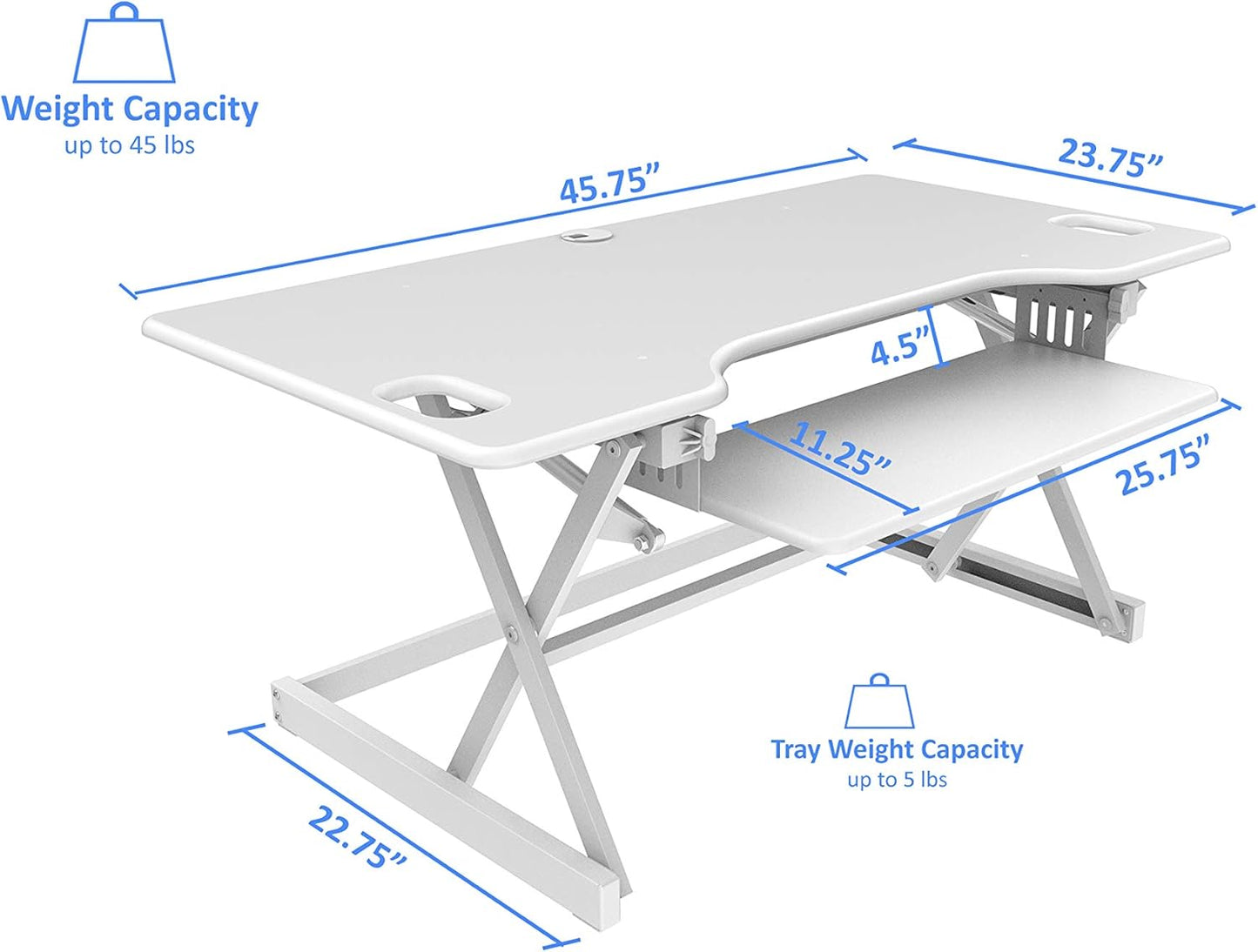 Rocelco 46" Large Height Adjustable Standing Desk Converter with Anti Fatigue Mat BUNDLE - Quick Sit Stand Up Triple Monitor Riser - Retractable Keyboard Tray - White (R DADRW-46-MAFM)