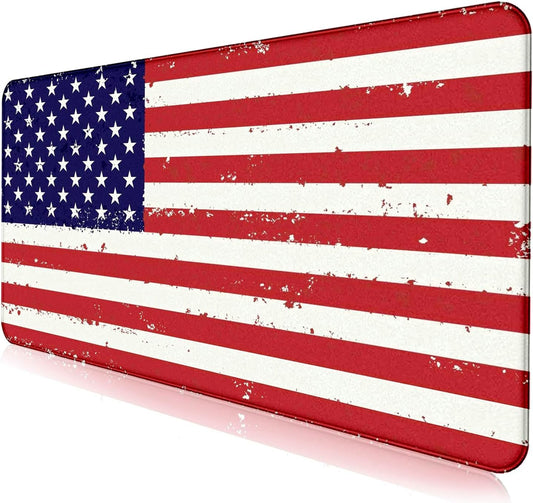 Large Gaming Mouse Pad with American Flag, XXL Laptop Mouse and Keyboard Pad, 35.4 x 15.7-Inch Office Desk Decoration