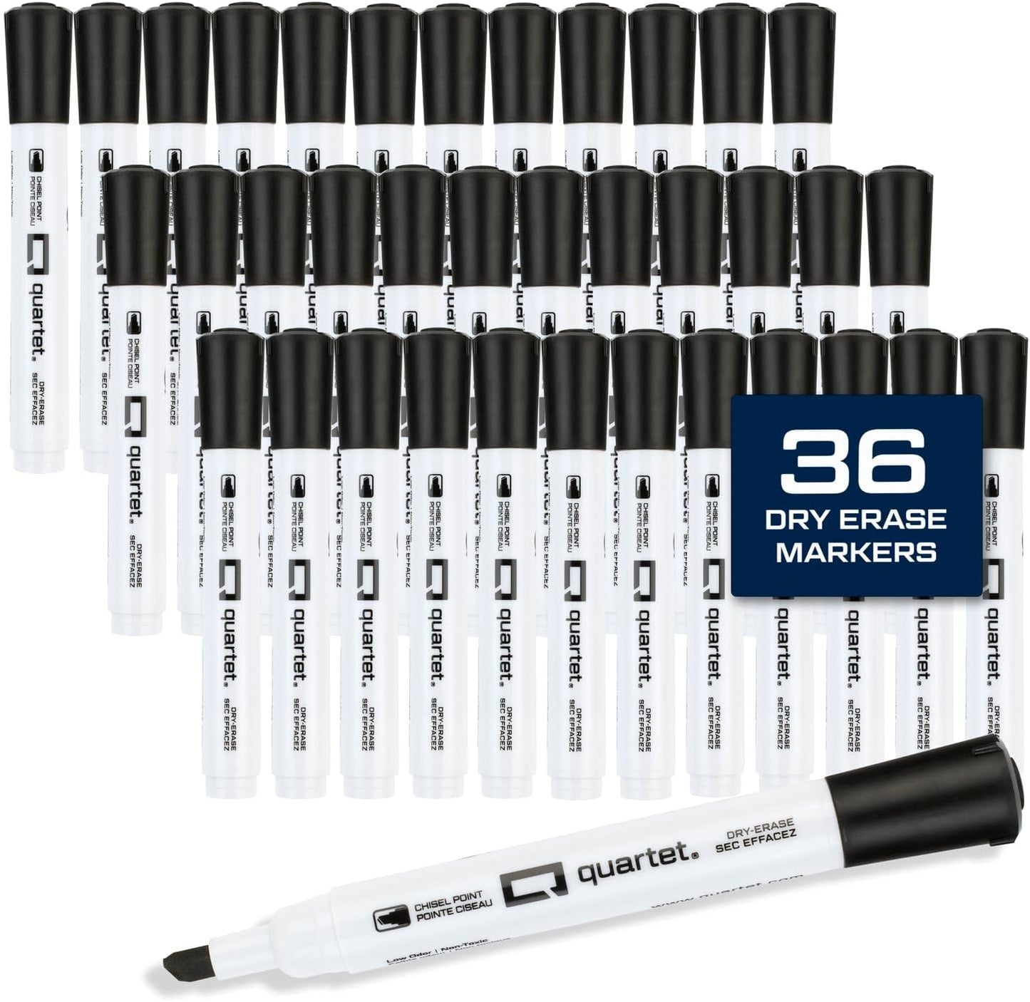 Quartet Dry Erase Markers, Chisel Tip White Board Dry Erase Markers with DryGuard Ink Protection, Office Essentials, Black, 36 Pack (Q120Z02-R)