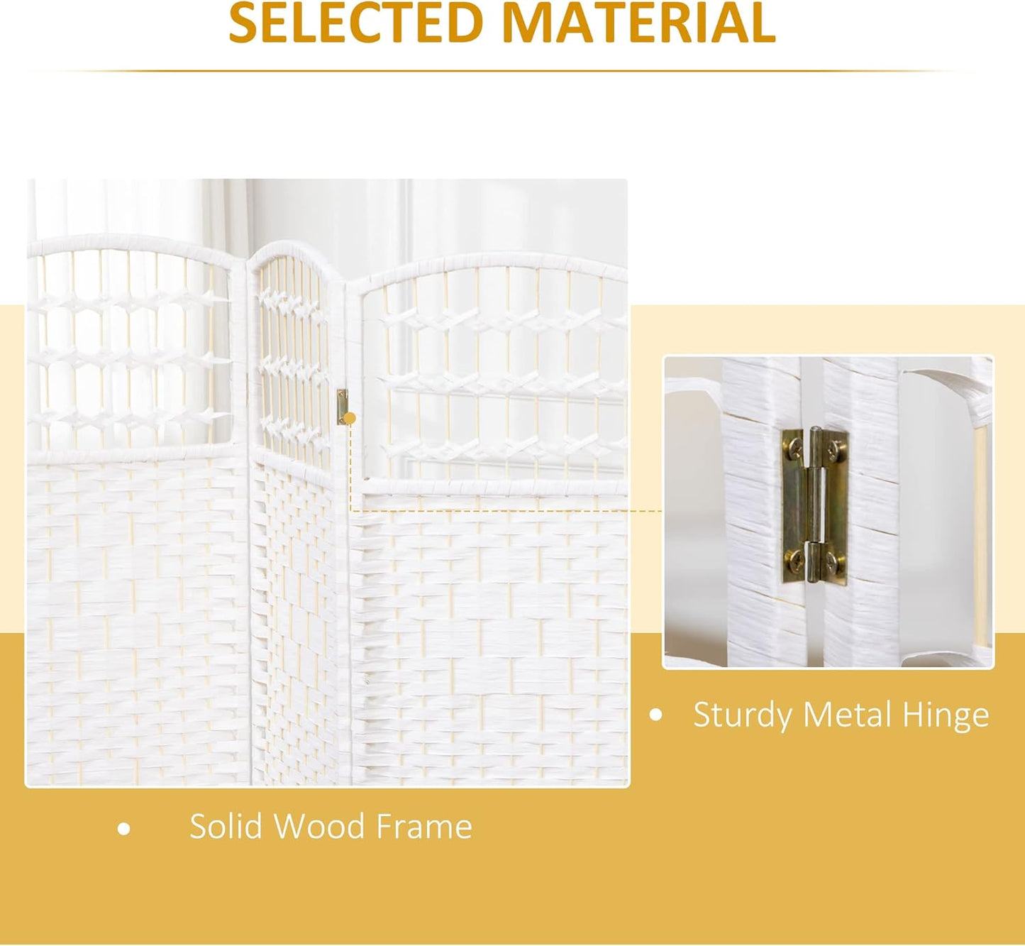 NicBex Room Divider 3 Panel Room Dividers with Woven Paper Design Partition Room Dividers and Folding Privacy Screens 5.6 FT Wall Divider for Office, Room Separation,47.25" W x 0.5" D x 67" H, White