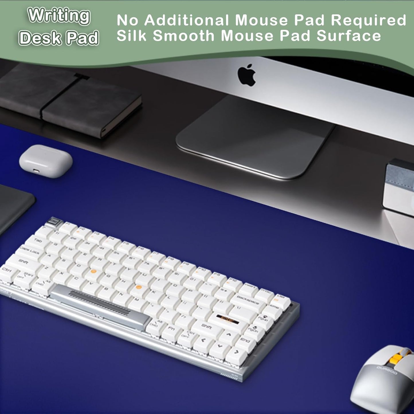 Boutilon Leather Desk Pad Protector,Non-Slip Mouse Pad,Laptop Desk Pad,Office Mouse Mat,Waterproof Leather Desk Blotter,Desk Writing Pad for Office and Home (M-Navy,30"x14")