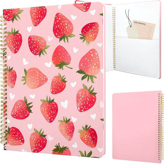 Cute Spiral Notebook journal A4 Aesthetic Pretty Design for Women Girls Kawaii with Pocket, 8.5 x 11 inch, Graph, Strawberry