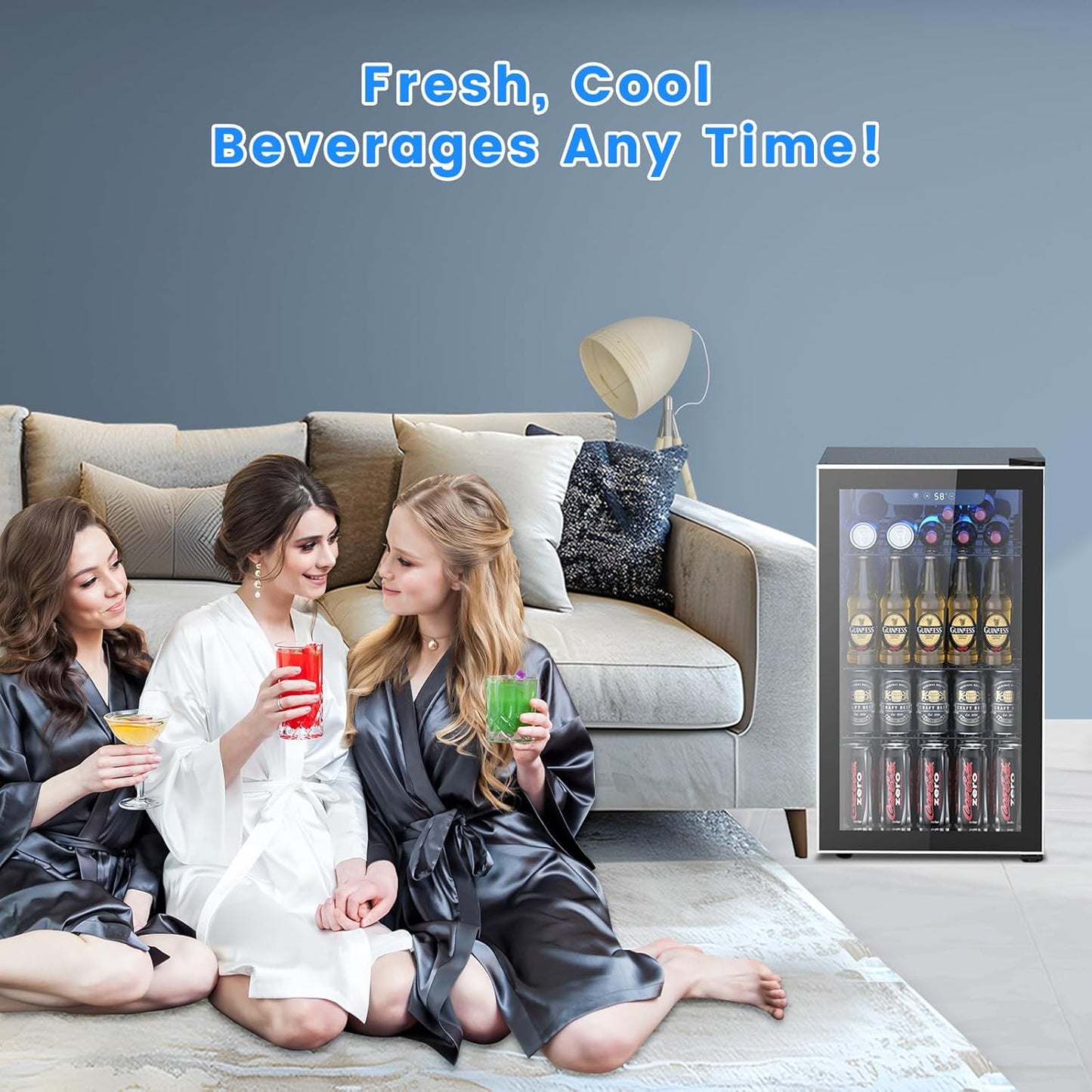 26 Bottle Wine Cooler 130 Can Beverage Refrigerator, Small Freestanding Cabinet Wine Cellar with 40℉-61℉ Temperature Control Glass Door, Black