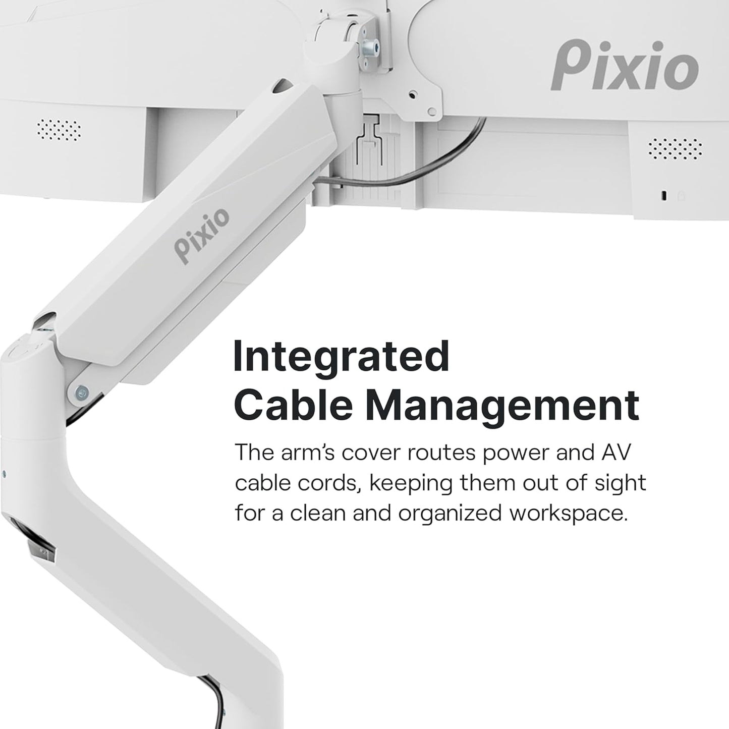 Pixio PS2S White Ultrawide Heavy-Duty Premium Single Monitor Arm Stand Desk Mount - Fits up to 49 inches Monitors, Weights up to 39lbs Flat / 31lbs Curved, Compatible with VESA 75x75 100x100mm