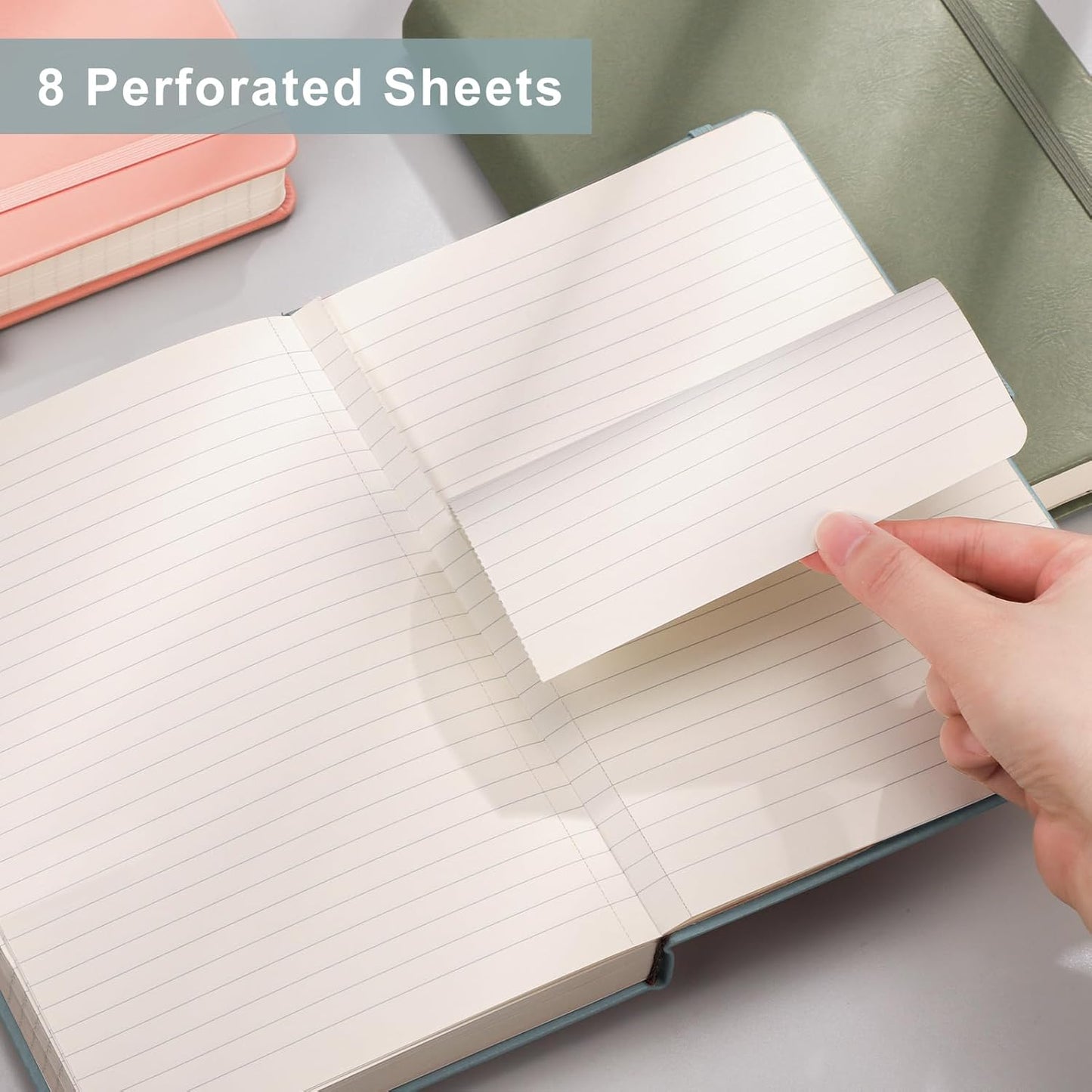 EMSHOI College Ruled Notebook-120gsm Thick Paper, 256 Numbered Pages Lined Journal for Women, 16 Perforated Pages, Faux Leather Hardcover, Inner Pocket, Pen Holder, A5 Medium 5.75" x 8.38"-Pink