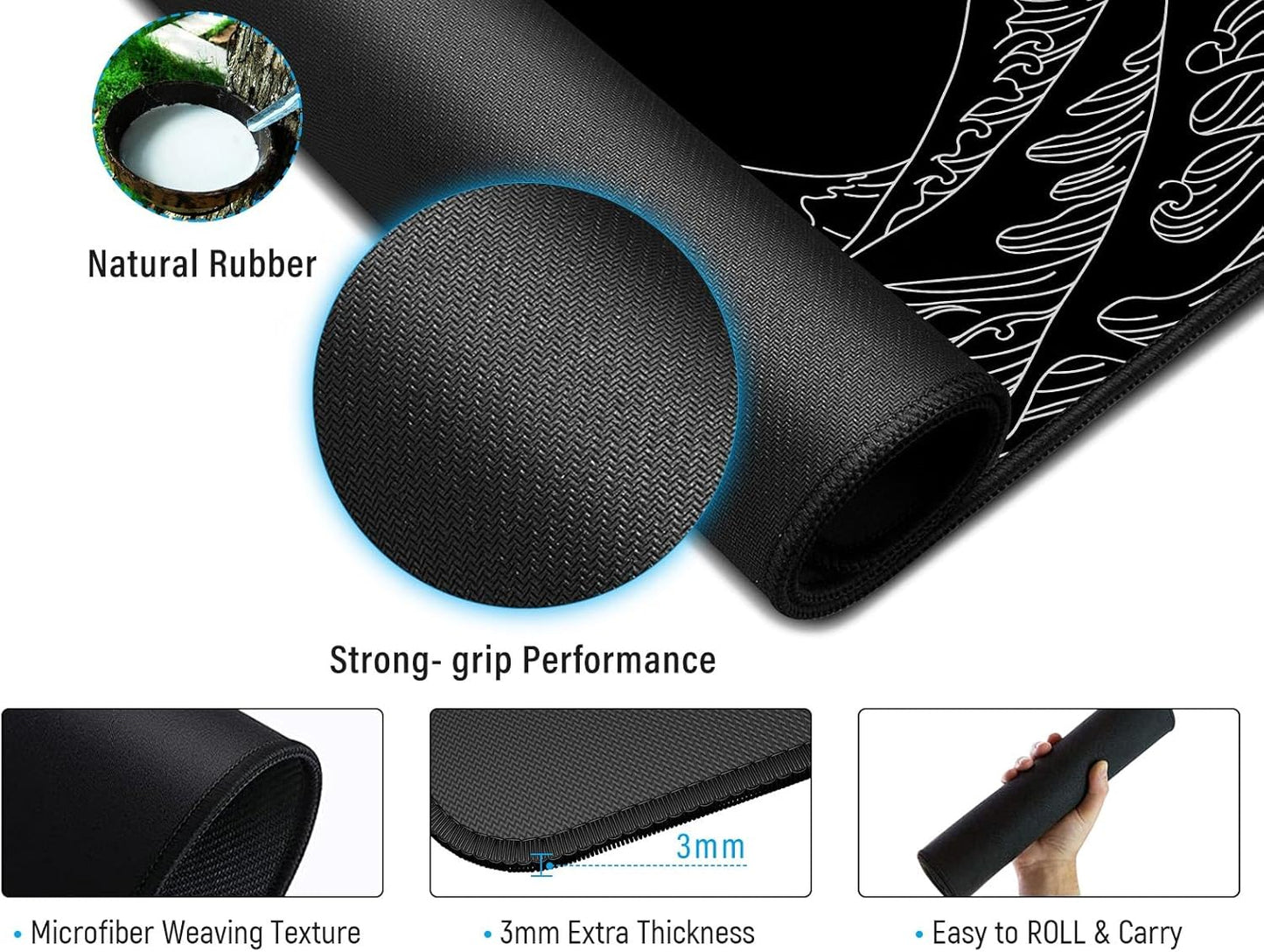 JIALONG Gaming Mouse Pad, Large Mousepad with Non-Slip Rubber Base, Smooth Cloth Surface Desk Keyboard Mat for Computer, PC, Laptop, Desktop 35.4 x 15.7 Inches, Black