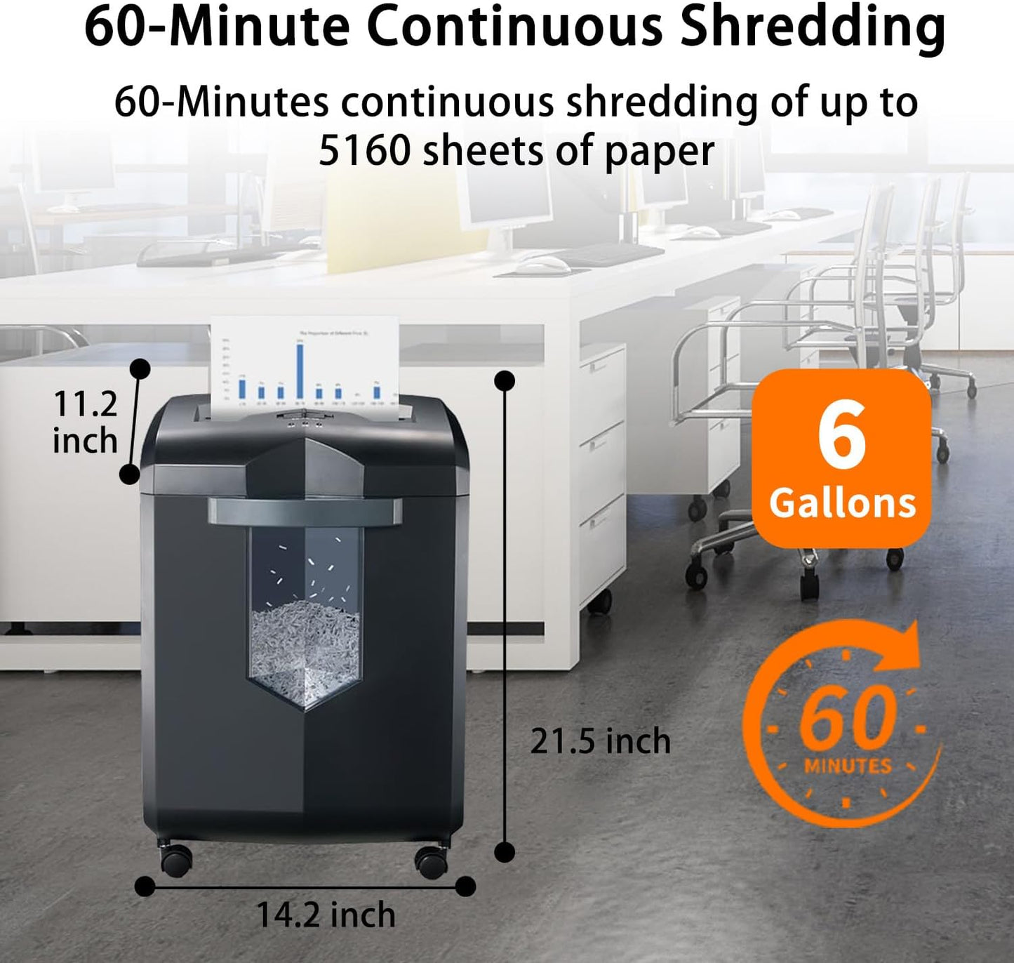 Bonsaii Heavy Duty Paper Shredder, 16 - Sheet, Micro - Cut Office Shredder, 60 - Minute Continuous Running time, Commercial Grade, 6 - Gallon Pull - Out Basket, High - Security P - 4 Level Protection