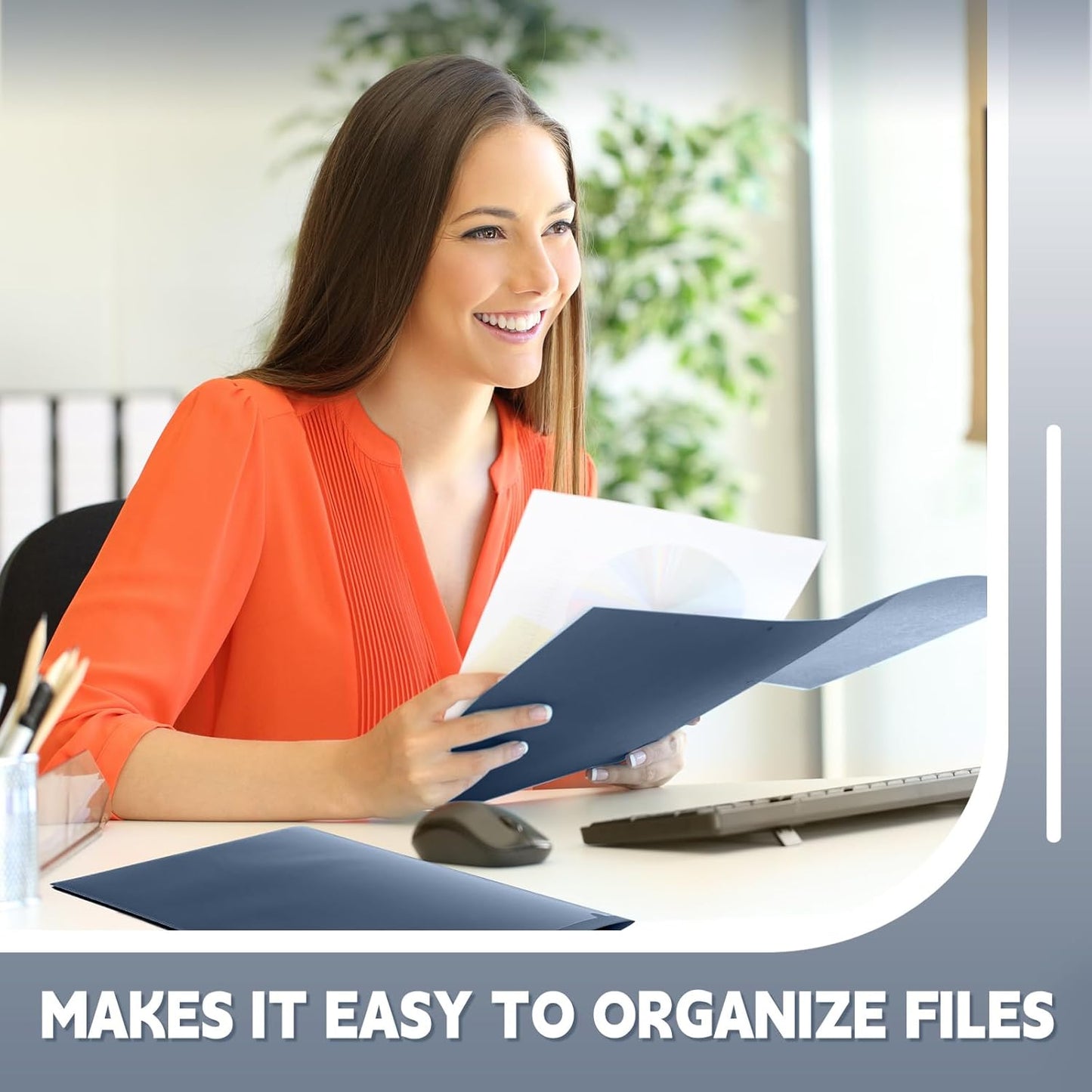 Henoyso 60 Pcs Plastic Folders with Clear Front Pockets Heavy Duty File Folders with 2 Pockets and Card Slot for Student Communication School Office (Navy Blue)