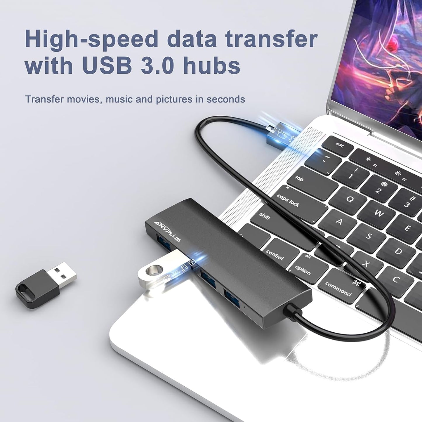 USB Hub, USB 3.0 Hub Aluminum Alloy Ultra Slim USB Splitter, Portable 4 Port USB Extender, USB Hub for Laptop, PC, MacBook, iMac, Surface Pro, Mac Pro, Flash Drive, XPS 【Black】