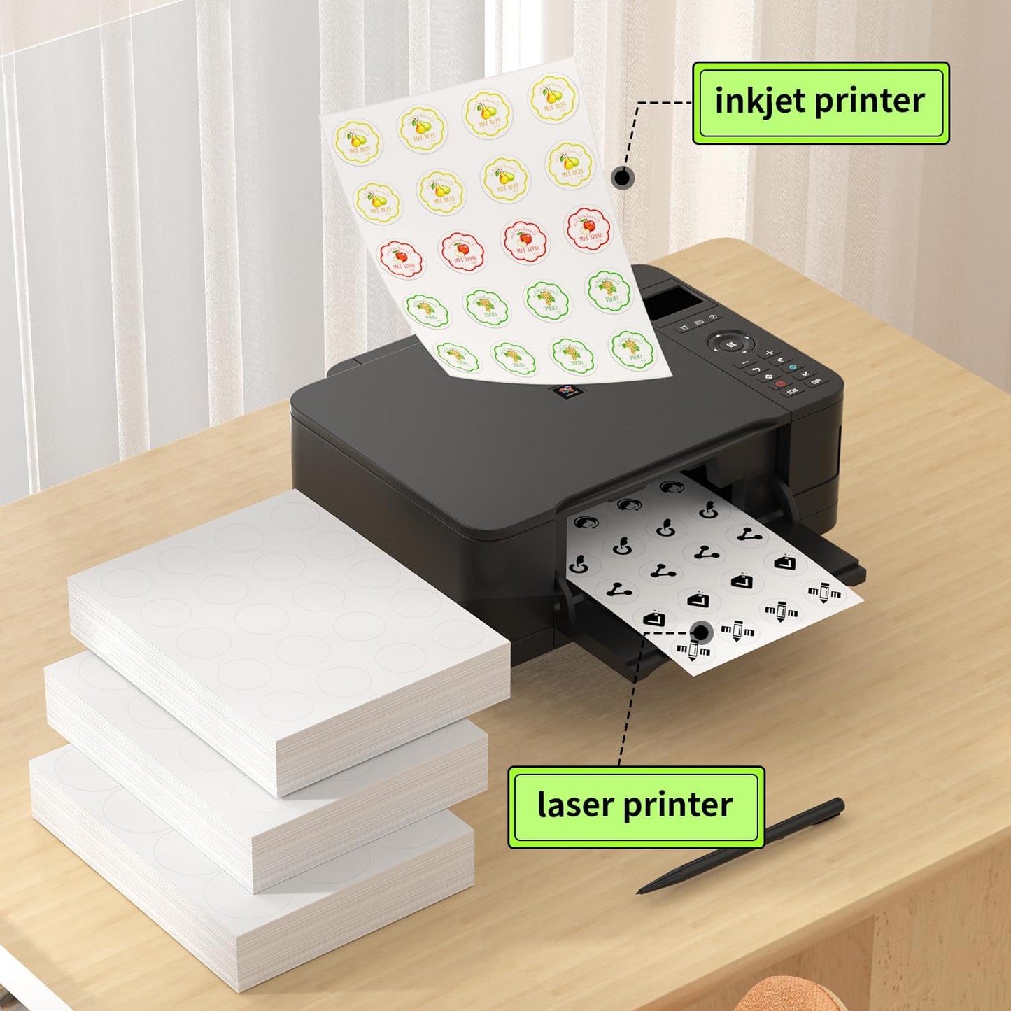 Methdic 1.5" Diameter High Visibility Printable Round Labels，Matte White，600 Customizable Blank Stickers