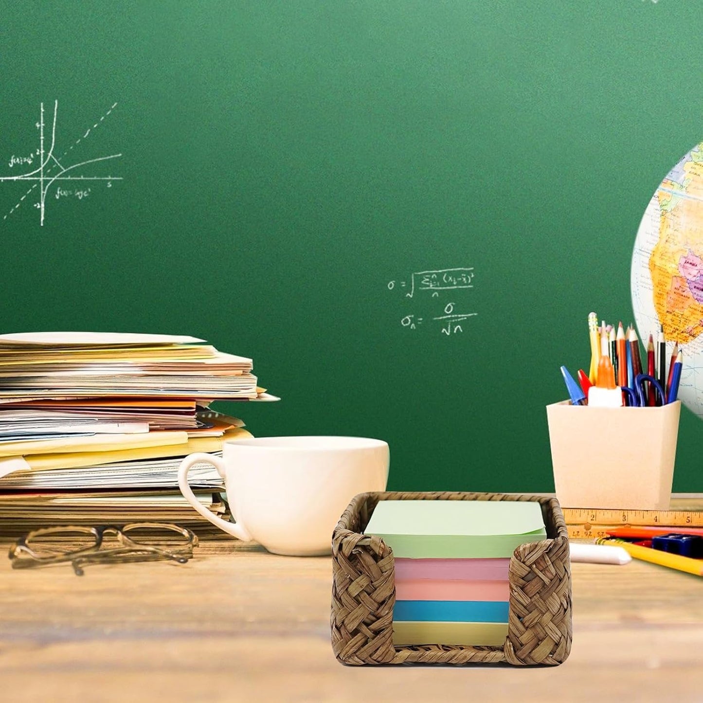 Sticky Note Holder Seagrass Post It Note Dispenser, 3 x 3 Inch Woven Sticky Note Dispenser, Farmhouse Post It Holder for Desk Home Office Decor, Coffee