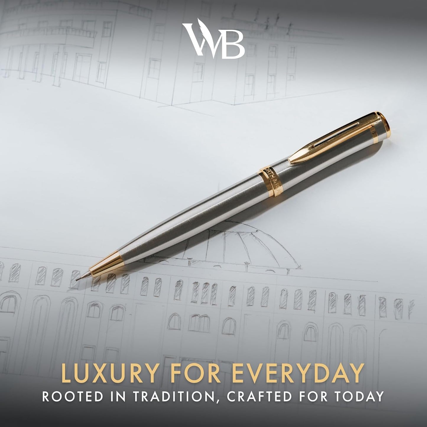 Wordsworth and Black Mechanical Pencil Graphite Lead- Stunning Luxury Metal Pencil, Silver Chrome 24K Gold Finish, 0.7mm Led, Best Gift Set for Men & Women, Professional Executive Office Pencils