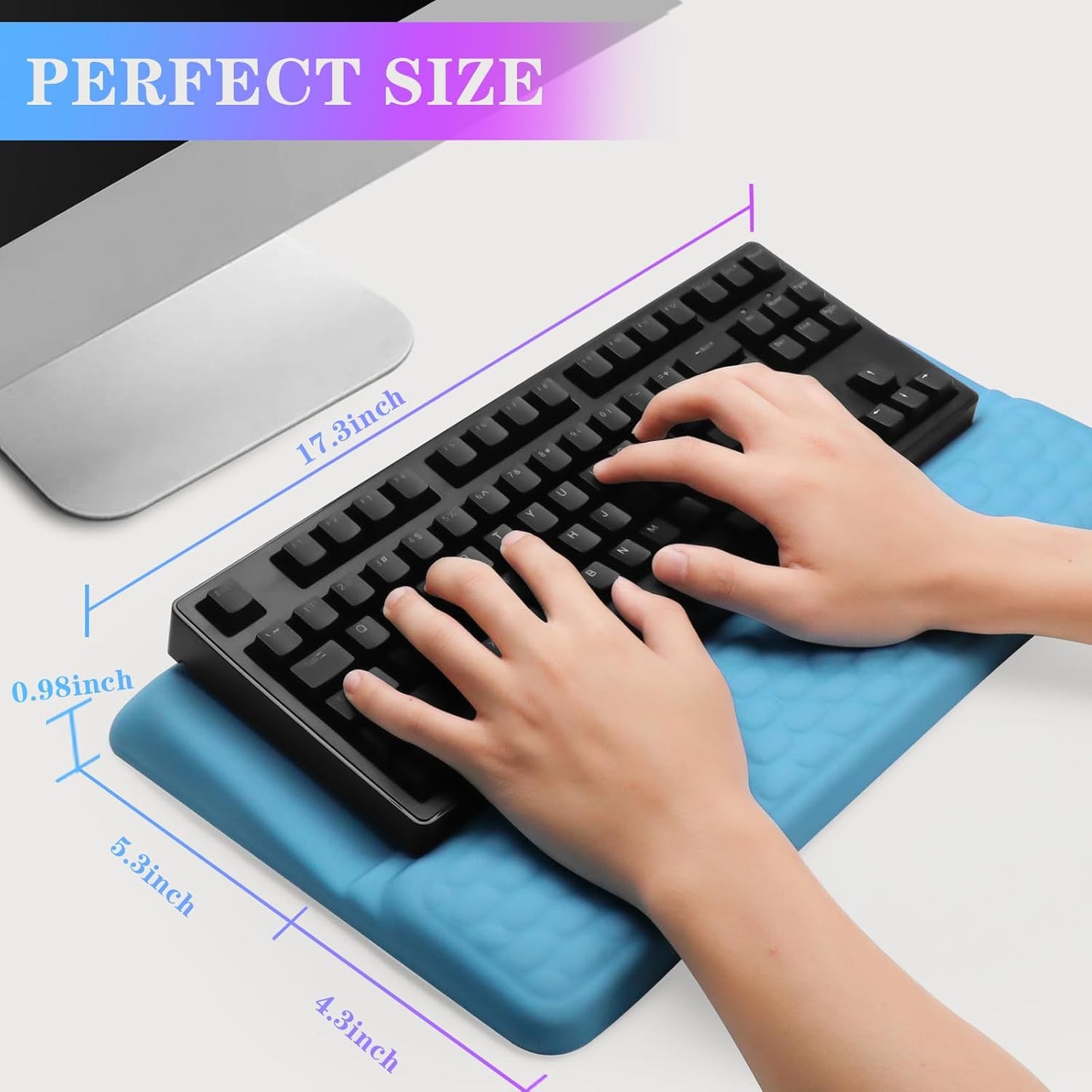 Computer Keyboard Stand with Wrist Rest, Ergonomic Tilted Keyboard Holder - Keyboard Riser with Wrist Pad - Keyboard Tray Support for Office Home - Blue