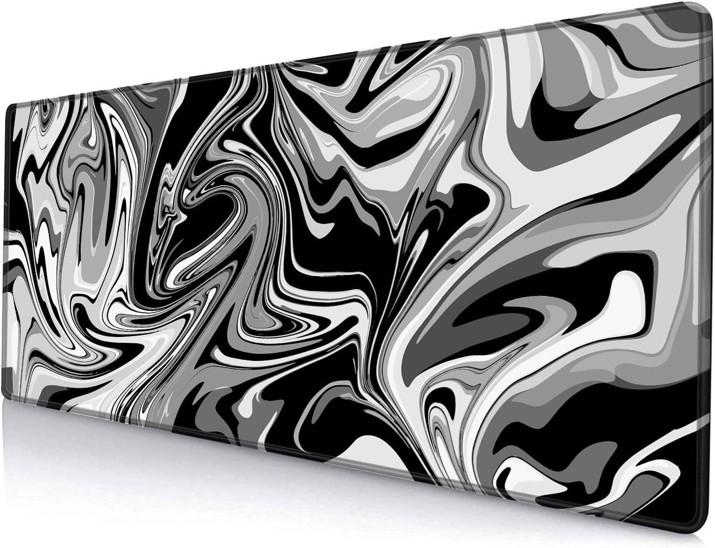 Large Gaming Mouse Pad, Extended XL Mousepad, Non-Slip Rubber Base Keyboard Mouse Mat Desk Pad for Work, Game, Office, Home, 31.5 x 11.8 in, Black Marble Fluid Design